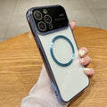 Electroplating transparent magnetic suction phone case for iPhone 14, mirror finish, wine red colour