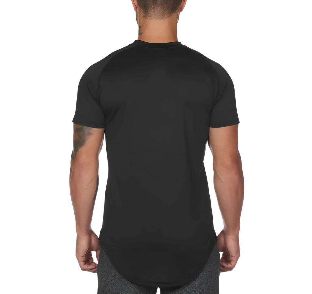 Mens plain cotton-spandex gym shirt for fitness training in army green, black and white colours
