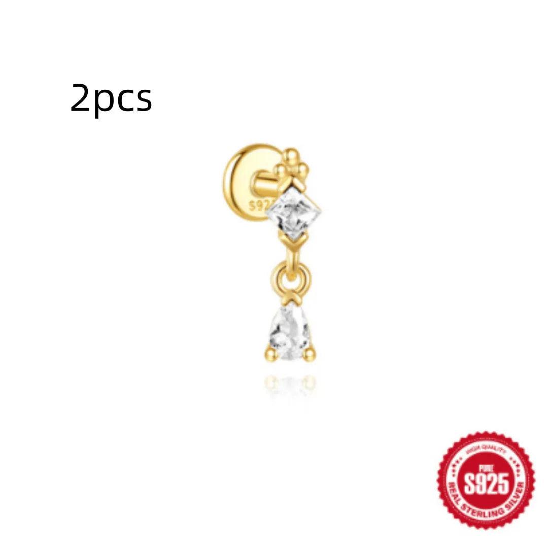 S925 sterling silver water drop earrings with a flat spiral design in a gold electroplated finish.