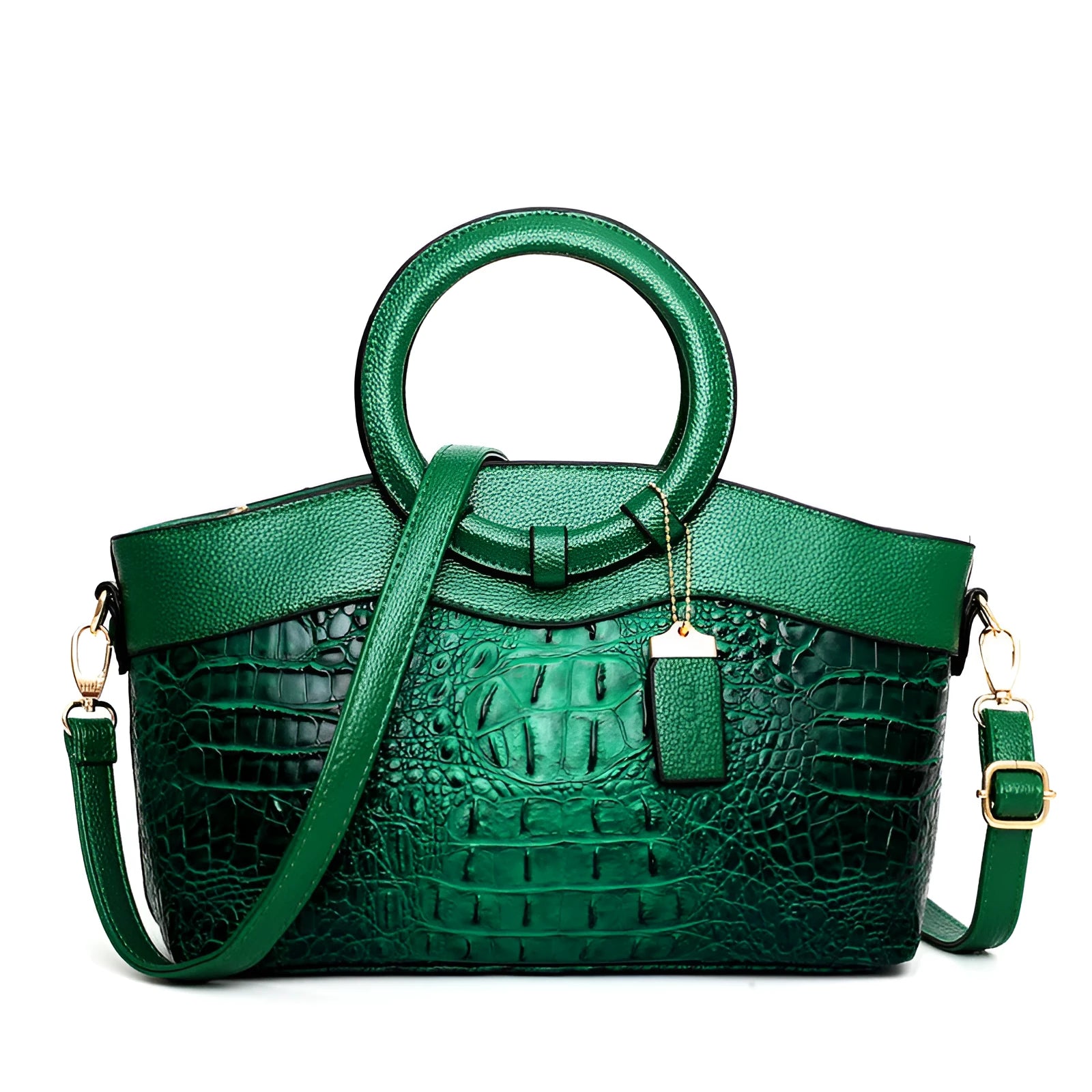 Ladies fabric handbag with multiple zipper compartments in six colour options showing organisational pockets