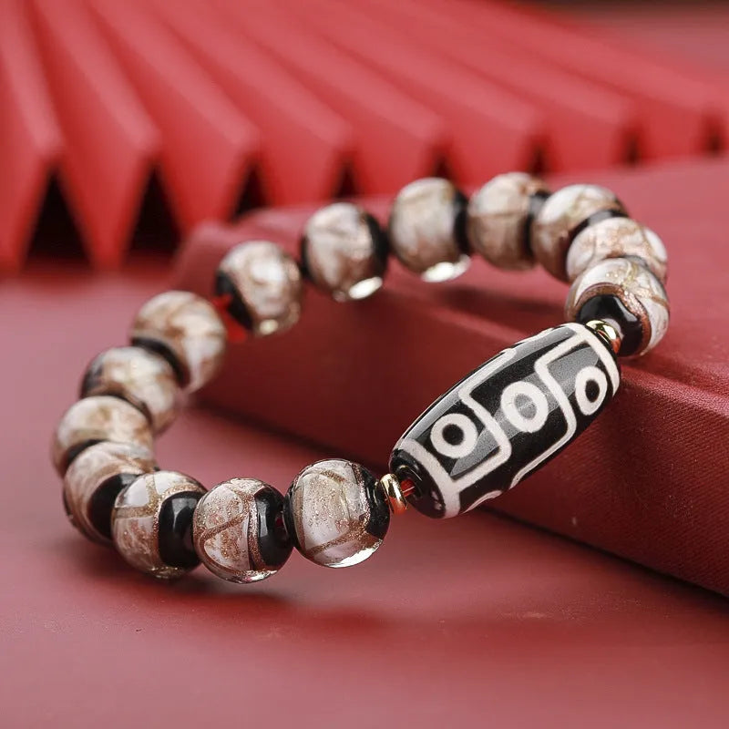Chinese coloured glaze bracelet with five-colour design featuring snake lucky beads in traditional manual craftsmanship