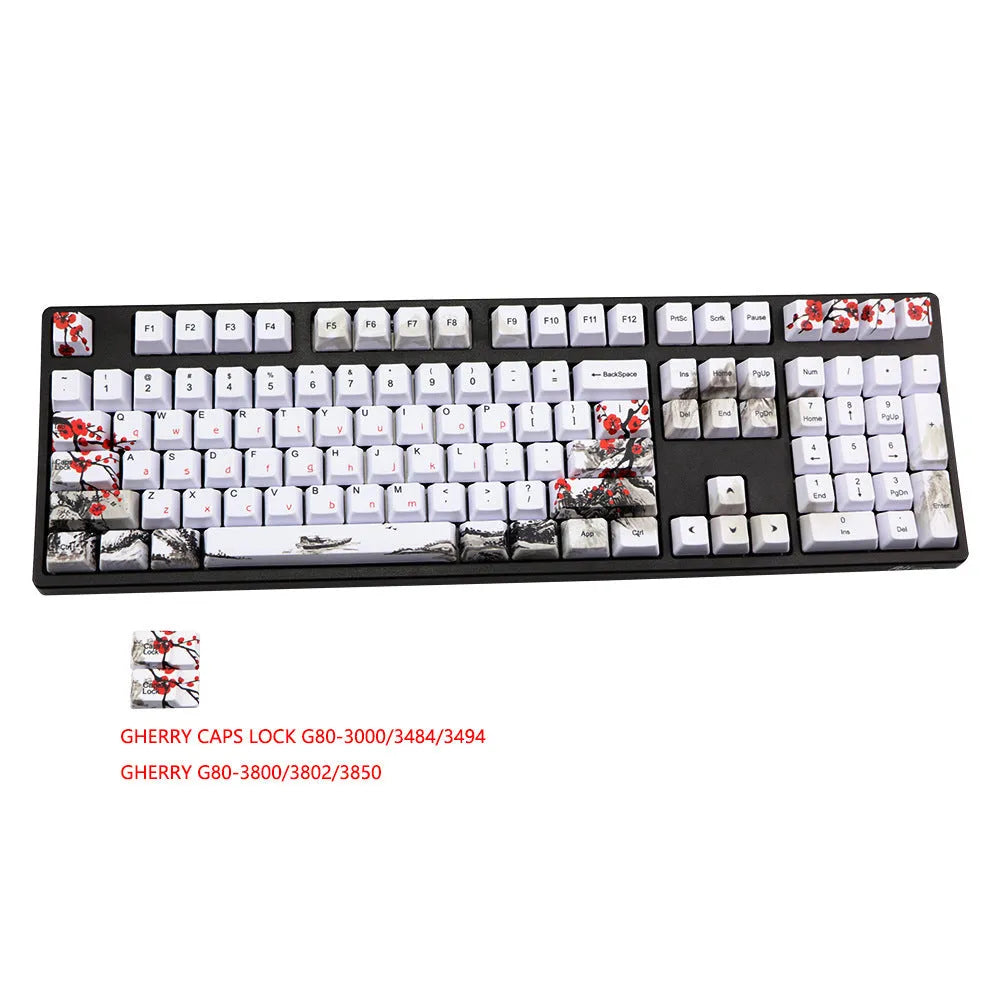 PBT mechanical keyboard keycap set 109 keys OEM height Wangjiang Plum theme five-sided sublimation
