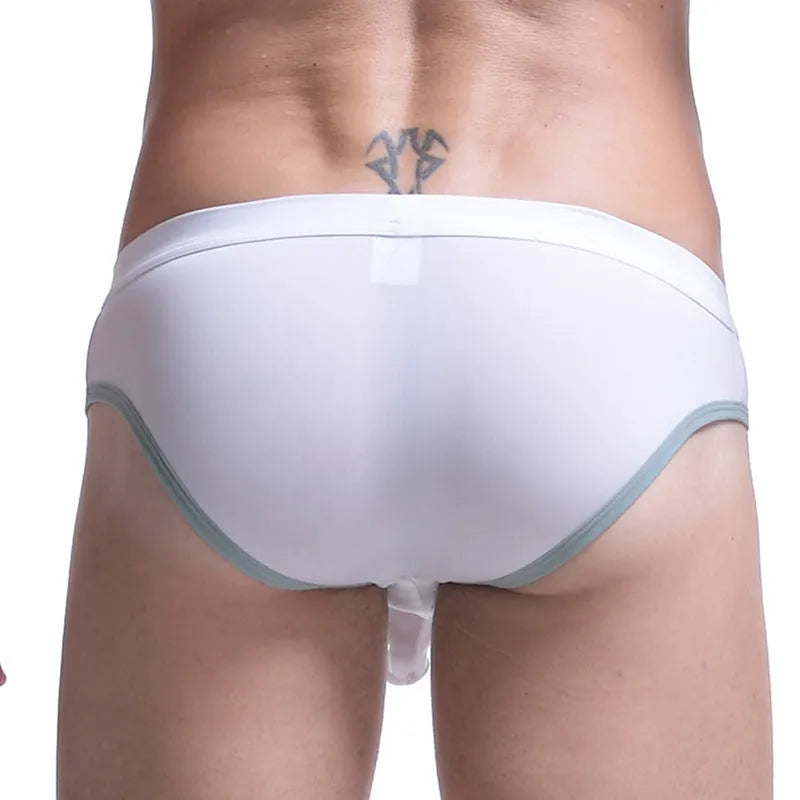 Men's ice silk bazooka briefs in multiple colours showing bullet separation design