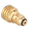 Brass gas brazier adapter with gold finish showing tapered external thread and internal thread