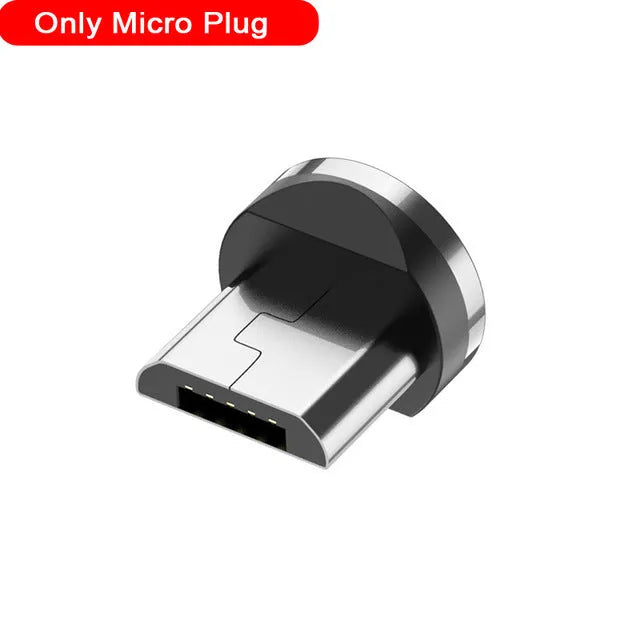 Black magnetic USB charging cable with glowing LED light indicator on a white background.