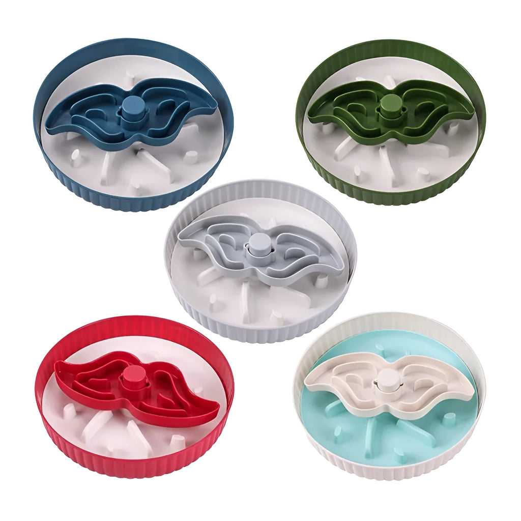 Rotating pet food basin with silica gel anti-choke mat in beige blue gray green or red