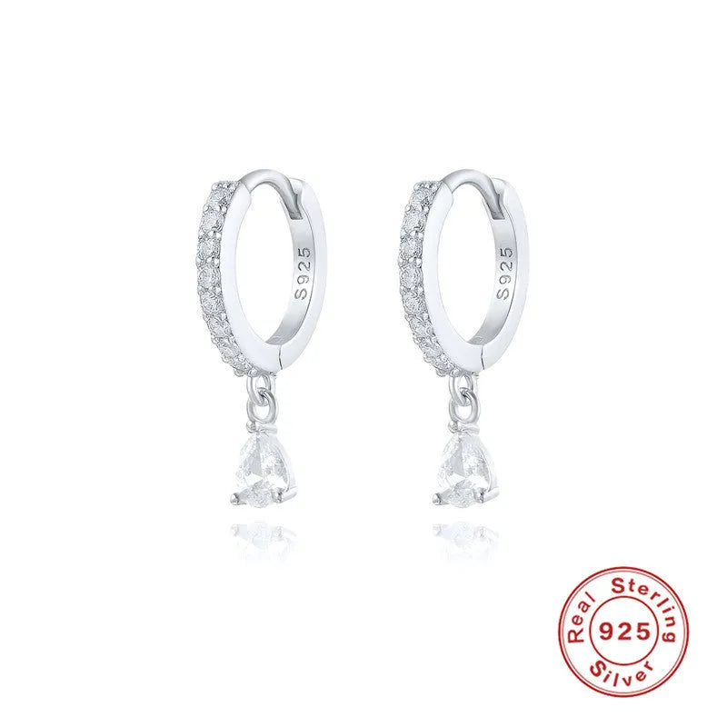 S925 sterling silver geometric water drop earrings with electroplated finish and gemstone accents