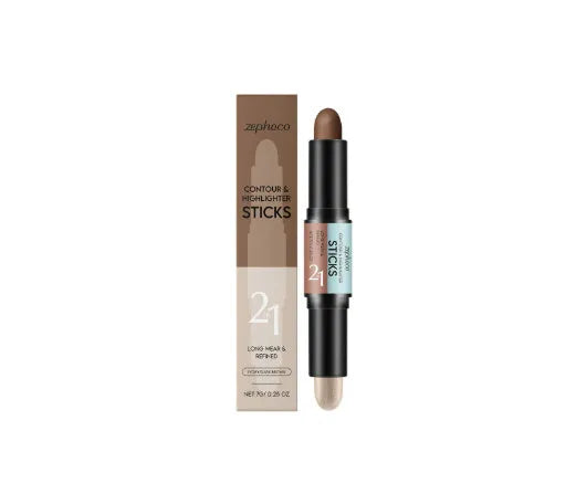 Dual-ended 2-in-1 highlighter and repair makeup pencil for eyebrows and contouring.