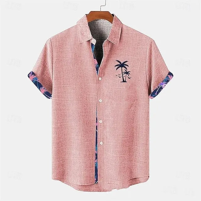 Linen short sleeve shirt with ocean fish pattern in loose casual fit for teenagers