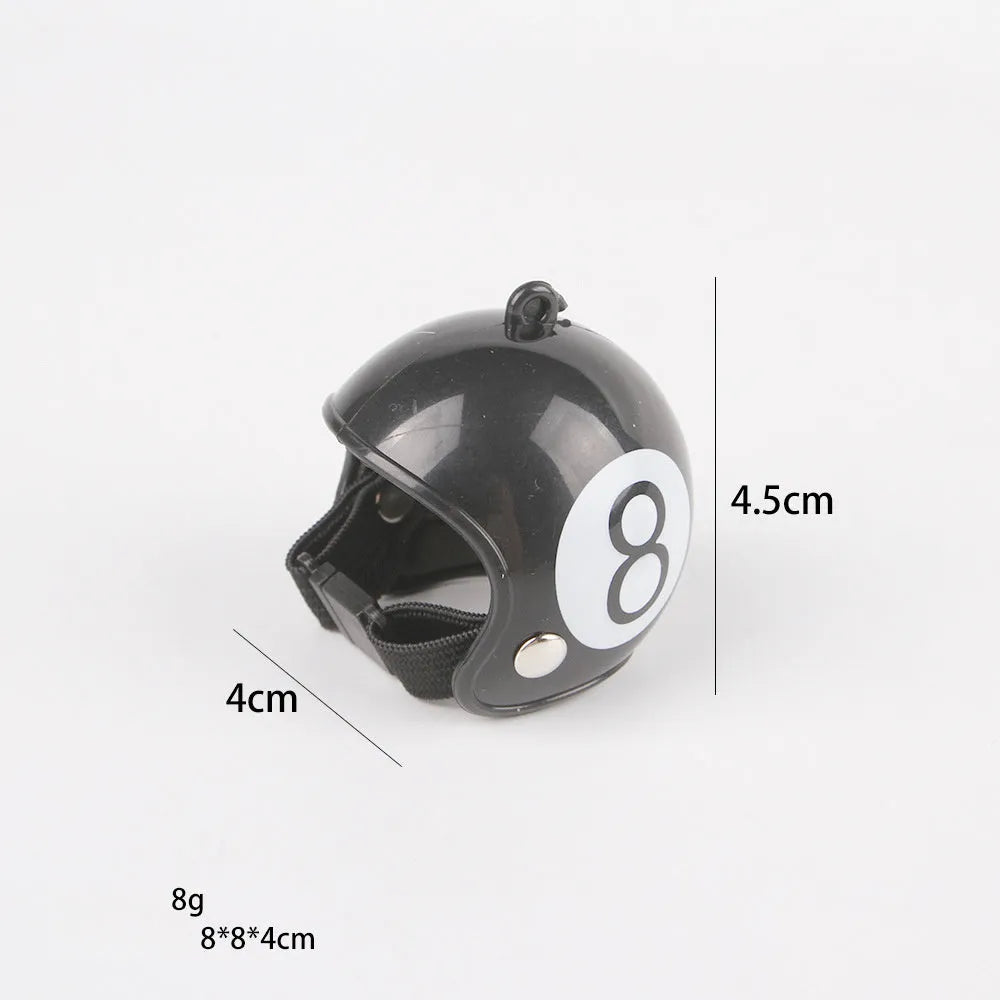 Small hard plastic pet helmet with elastic adjustment straps and sponge lining for chickens and birds