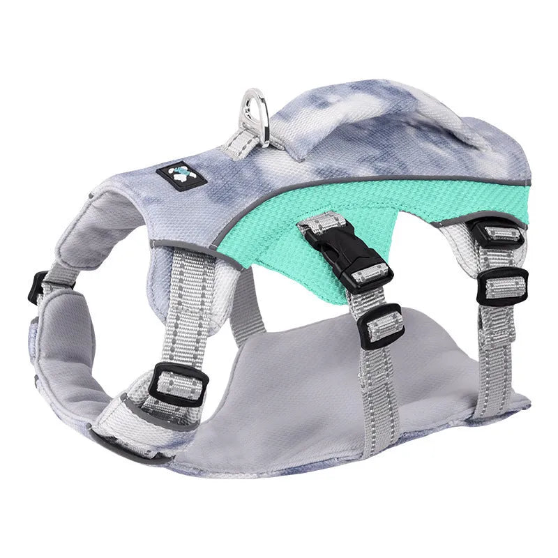Reflective dog cooling chest strap harness in light blue colour