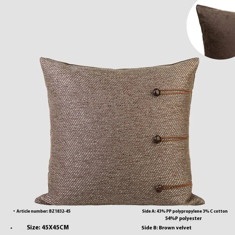 Chinese ancient style square cushion in brown geometric patterns, 45cm size with feather velvet fill.