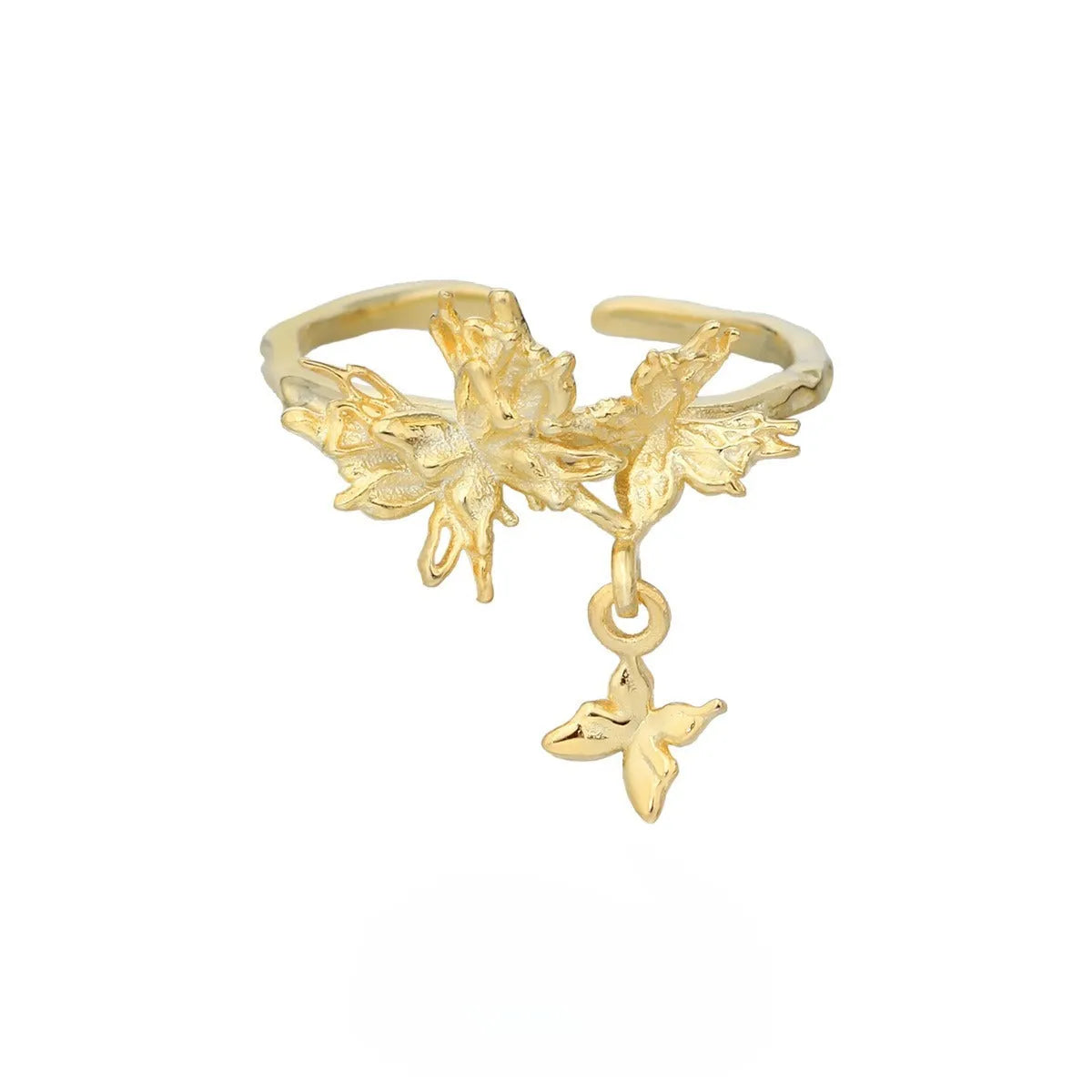 Silver butterfly ring earrings with adjustable opening in white gold or 18K gold colour options