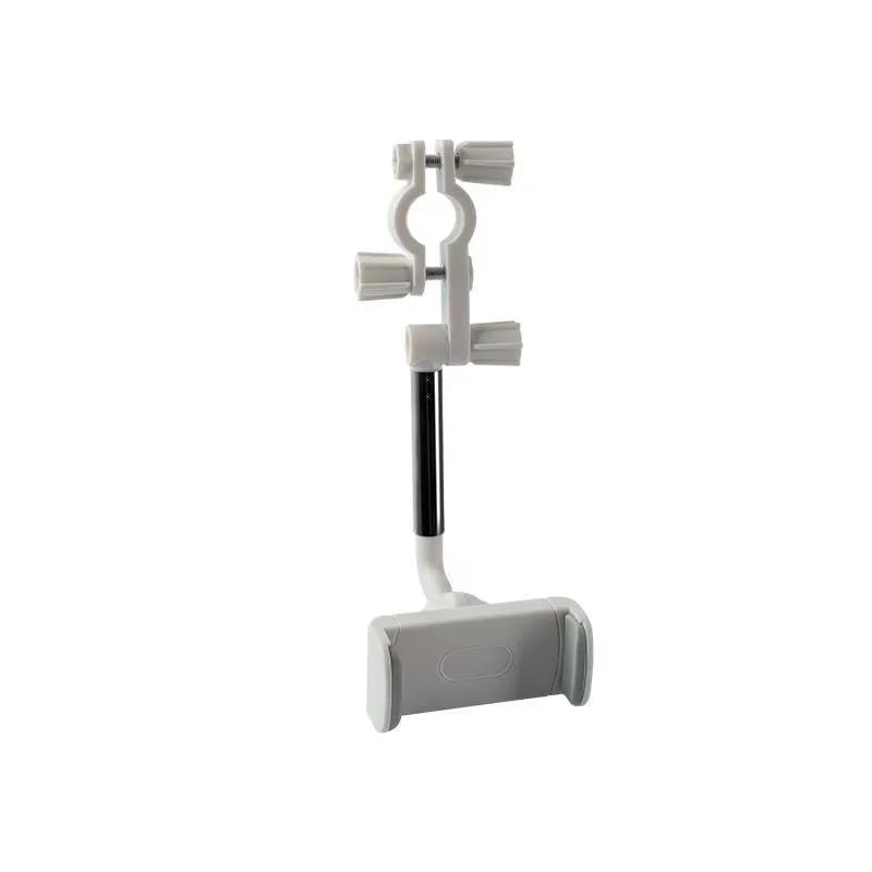 Black vehicle rearview mirror phone bracket showing adjustable arm and clip mechanism