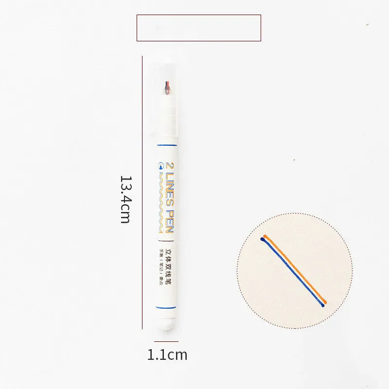 Double-tip highlighter pen with 0.5mm point for student textbook annotation