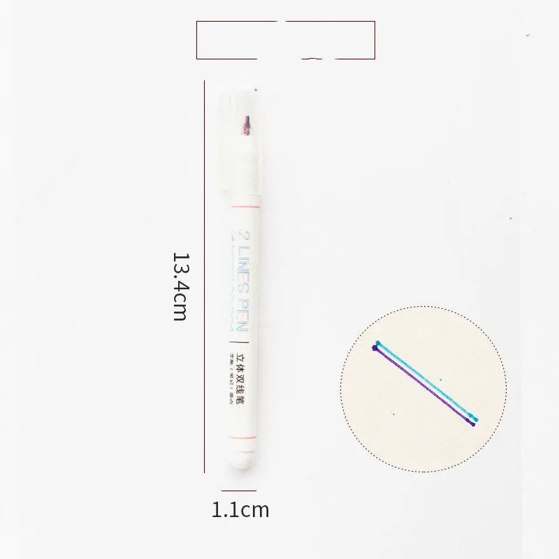 Double-tip highlighter pen with 0.5mm point for student textbook annotation