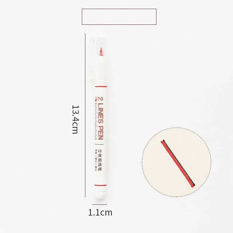 Double-tip highlighter pen with 0.5mm point for student textbook annotation