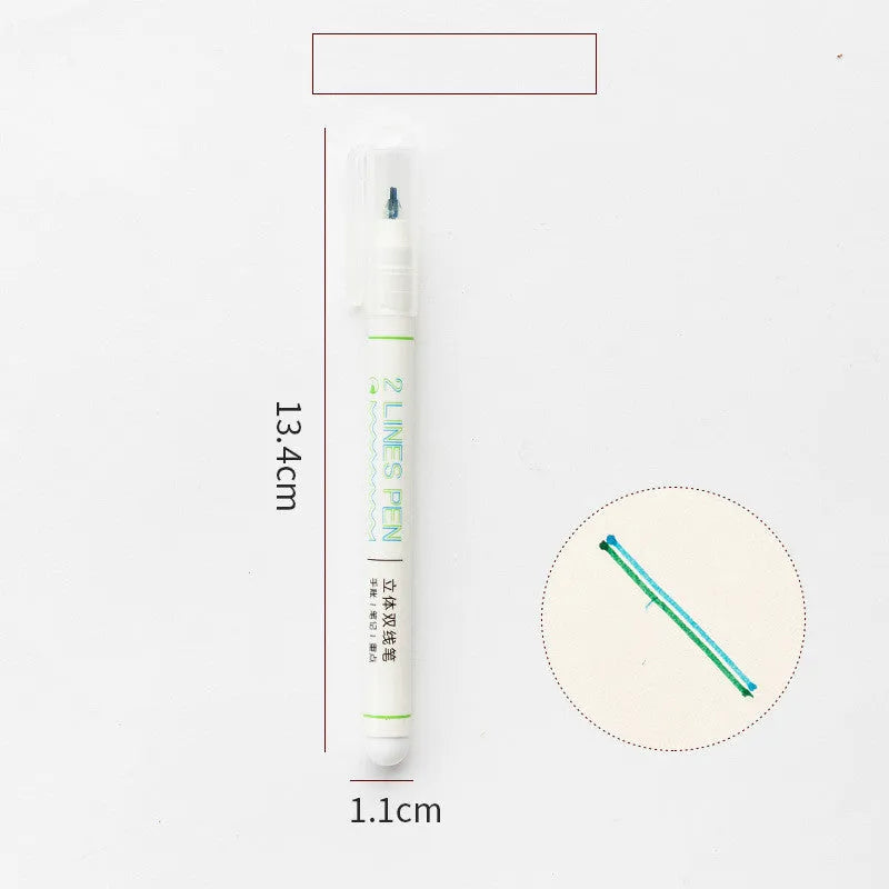 Double-tip highlighter pen with 0.5mm point for student textbook annotation
