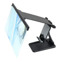 Black L20 split mobile phone screen magnifier with 12-inch acrylic lens and adjustable phone bracket on a table.