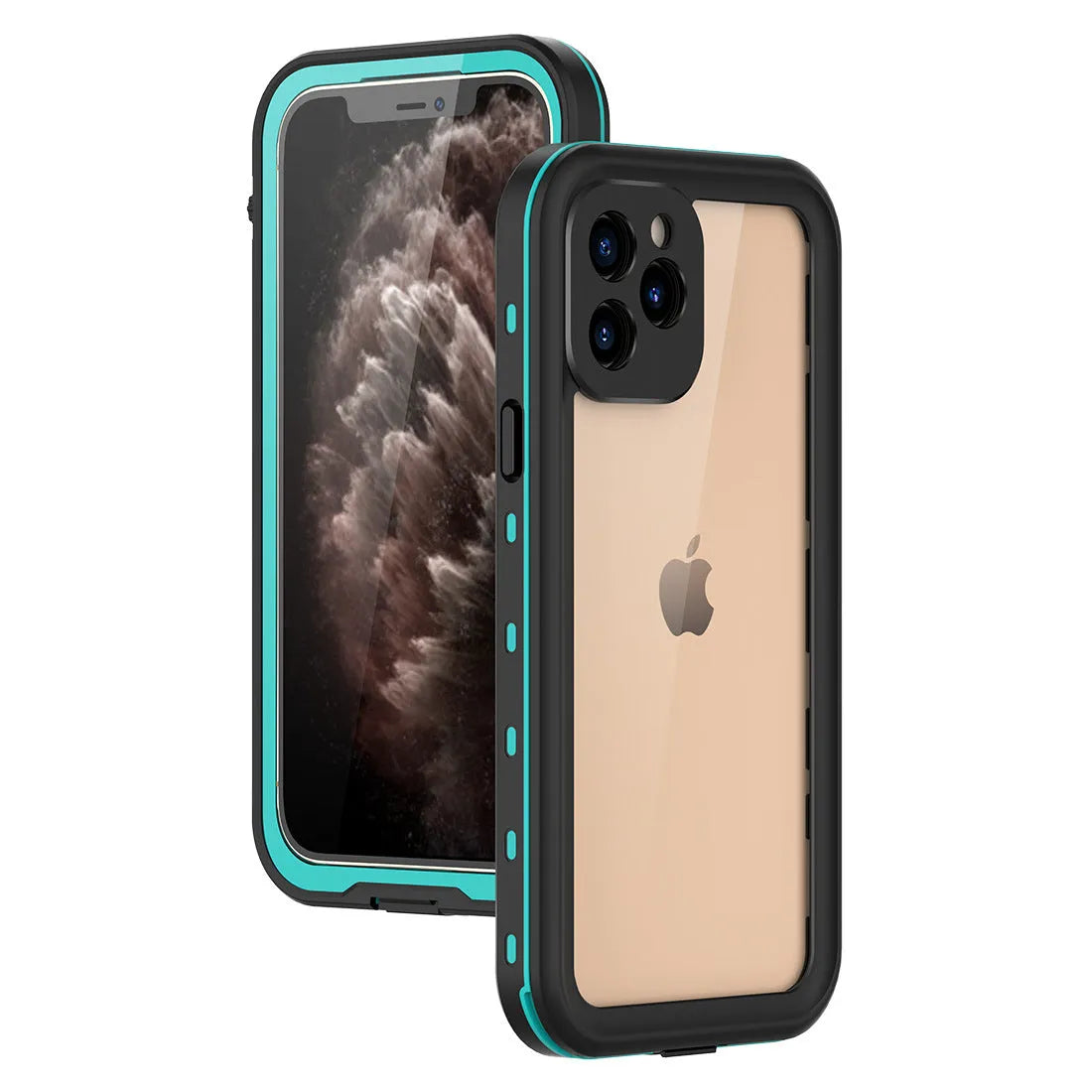 IP68 waterproof phone case for iPhone 12 Pro Max in black blue red colours showing TPU PC construction