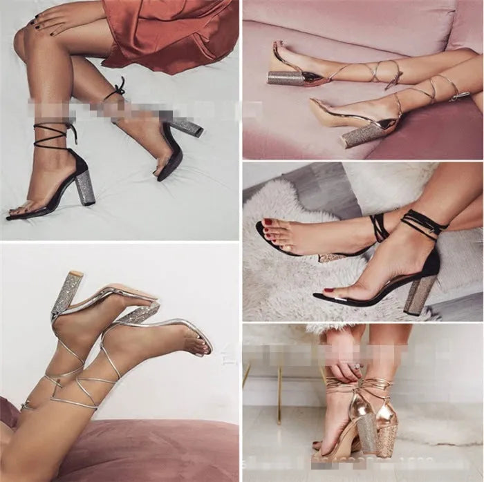 Black and gold women's plastic high heels with a pointed toe and stiletto heel.