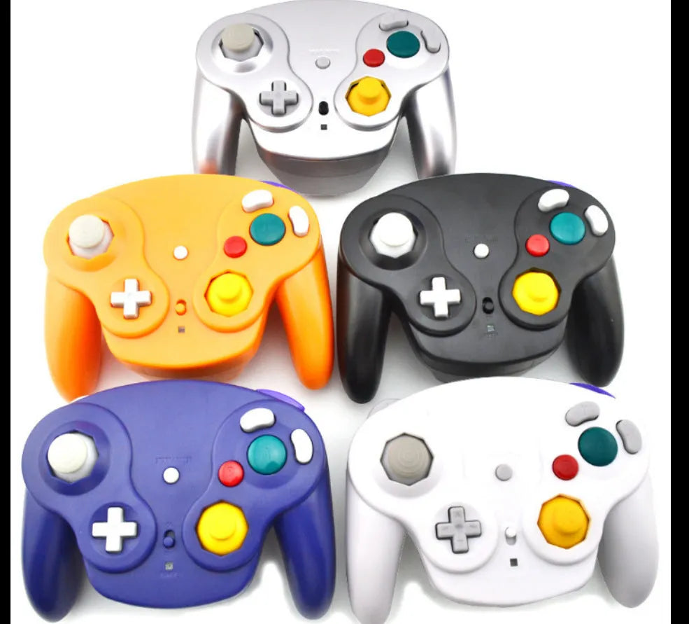 NGC 2.4G wireless game handle for Wii and Nintendo GameCube in multiple colours.
