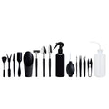 17-piece mini succulent and bonsai gardening tool set with scissors, tweezers, shovel, watering bottle, and cushion.