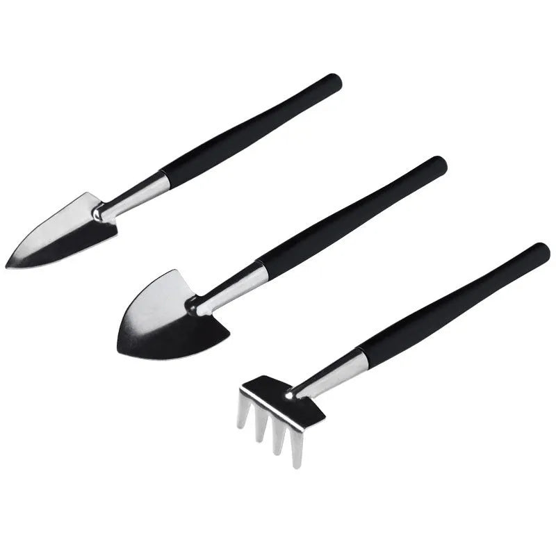 17-piece mini succulent and bonsai gardening tool set with scissors, tweezers, shovel, watering bottle, and cushion.