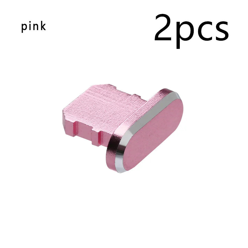 Aluminium alloy mobile phone charging port dust plug for iPhones, shown in rose gold colour.