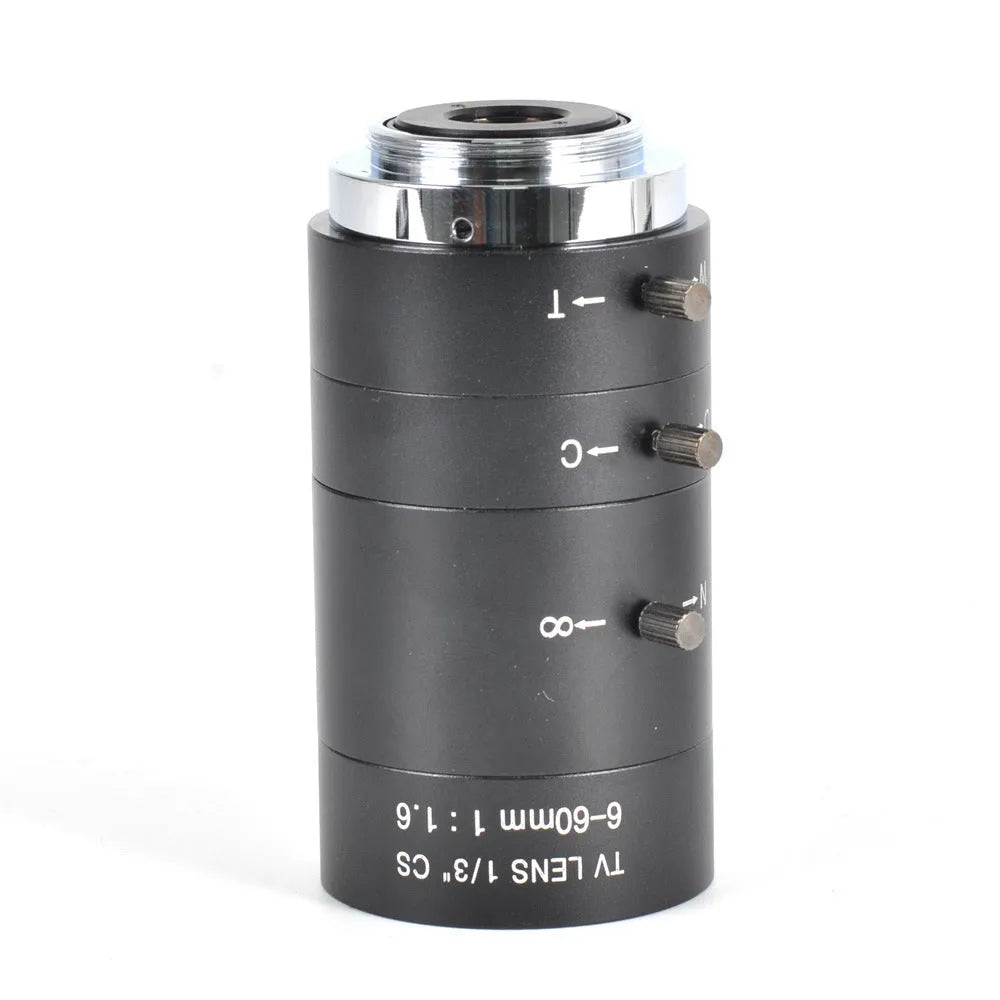 Black manual aperture 6-60mm CCTV camera lens with CS mount for security surveillance systems