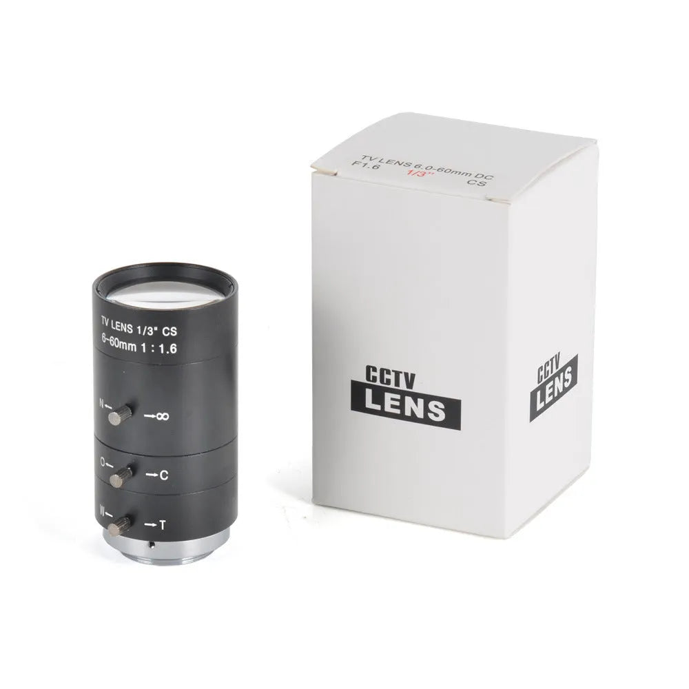 Black manual aperture 6-60mm CCTV camera lens with CS mount for security surveillance systems