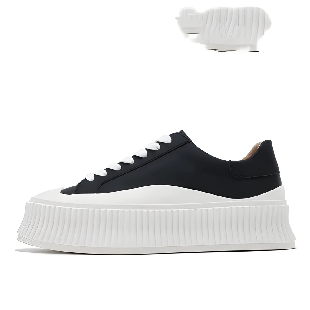Women's thick sole platform sneakers with suede leather upper and cross-lace detailing