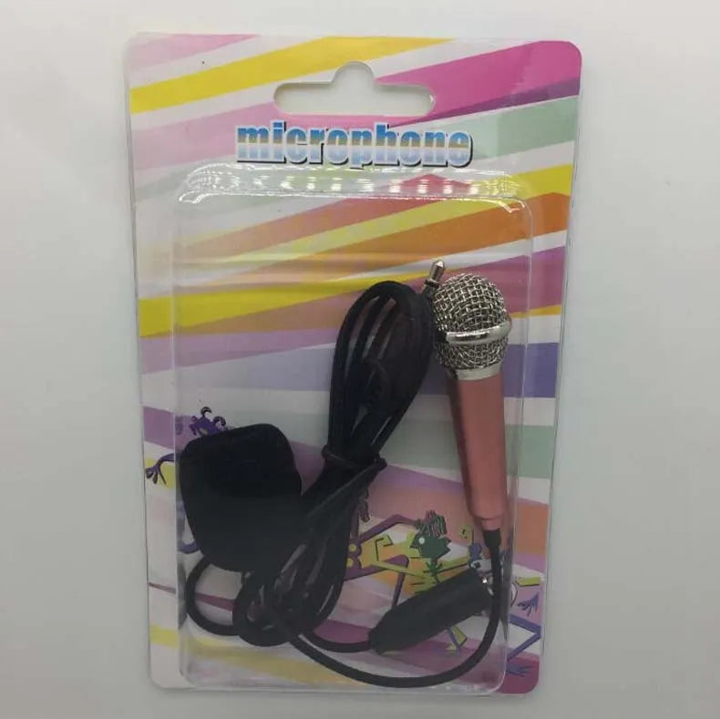 T3 model mini condenser wired microphone with 3.5mm plug in blue, gold, red, and silver colour options.