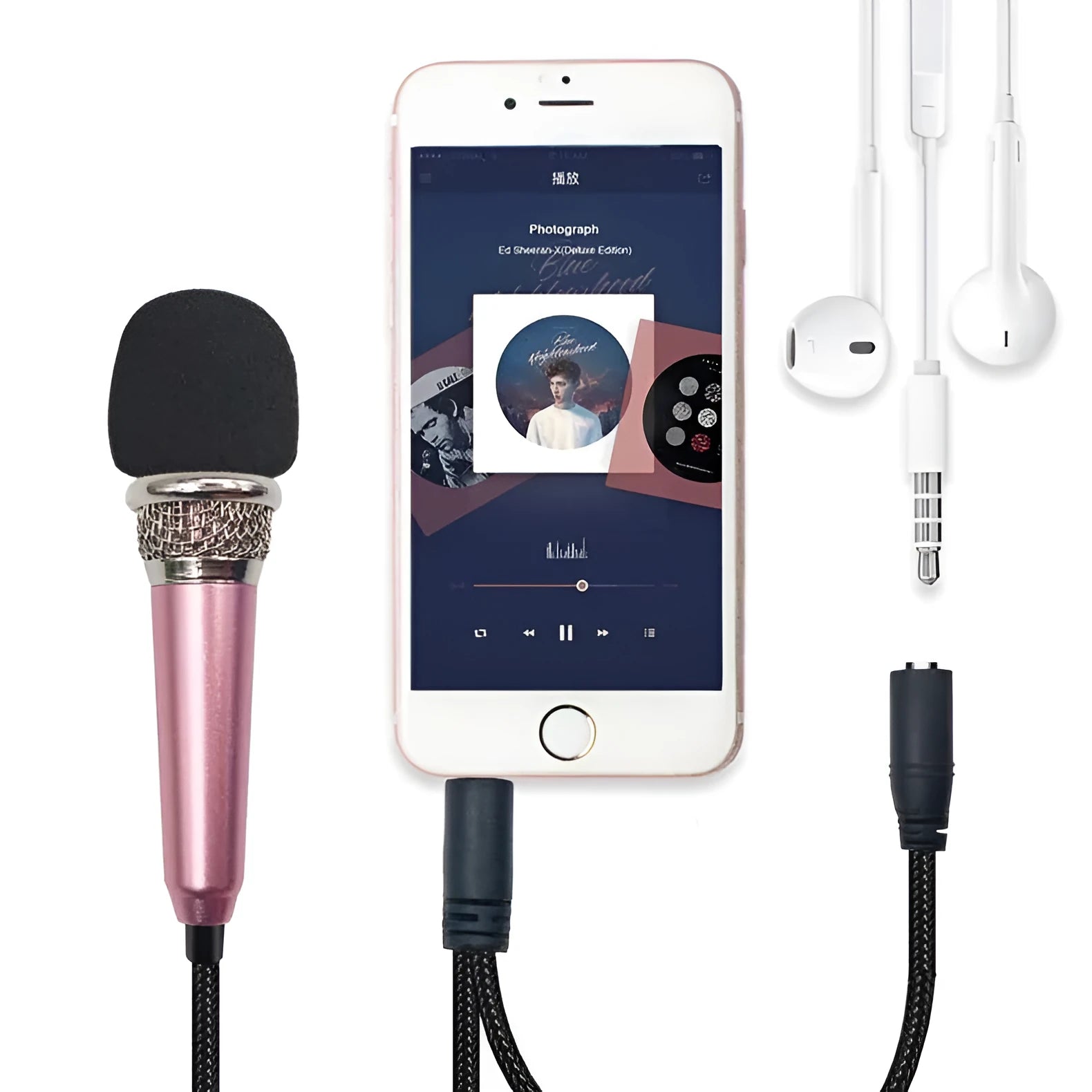 T3 model mini condenser wired microphone with 3.5mm plug in blue, gold, red, and silver colour options.