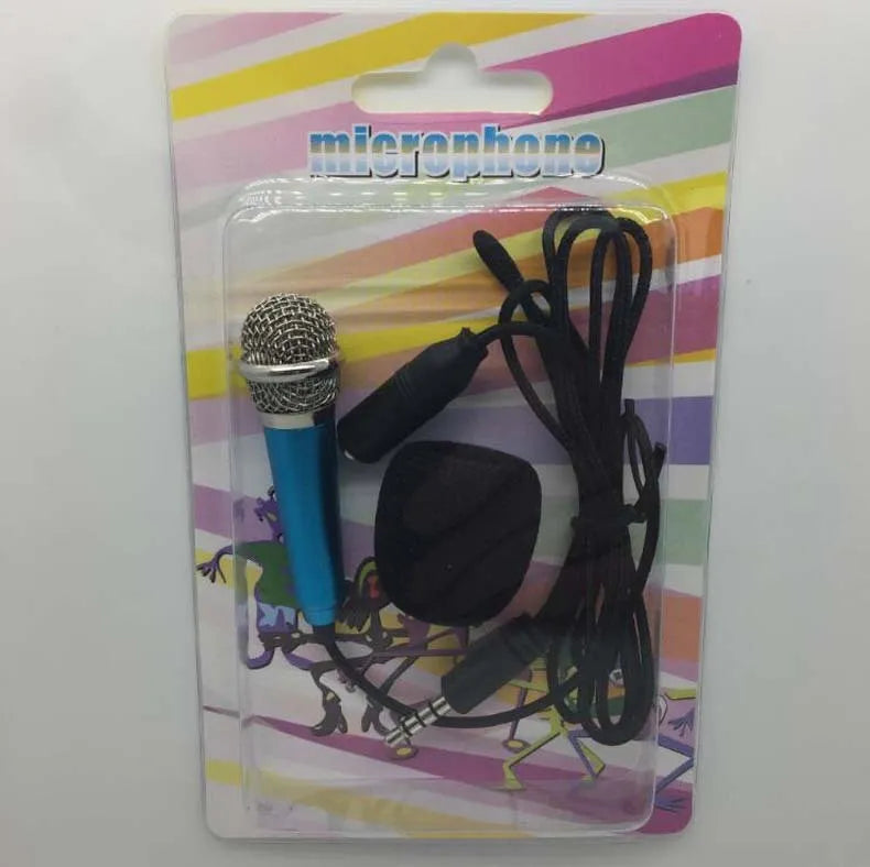 T3 model mini condenser wired microphone with 3.5mm plug in blue, gold, red, and silver colour options.