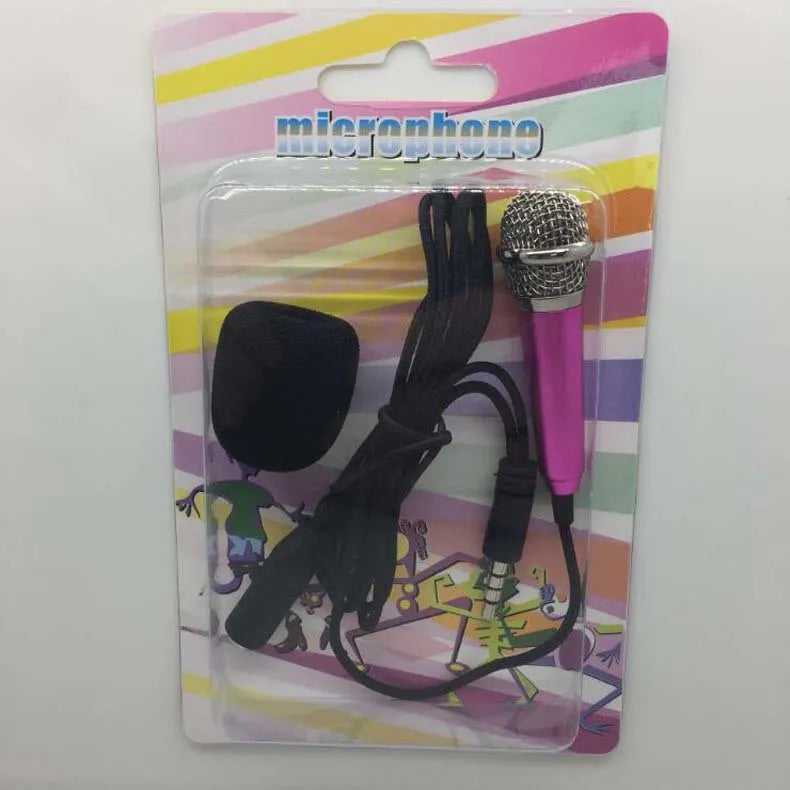 T3 model mini condenser wired microphone with 3.5mm plug in blue, gold, red, and silver colour options.