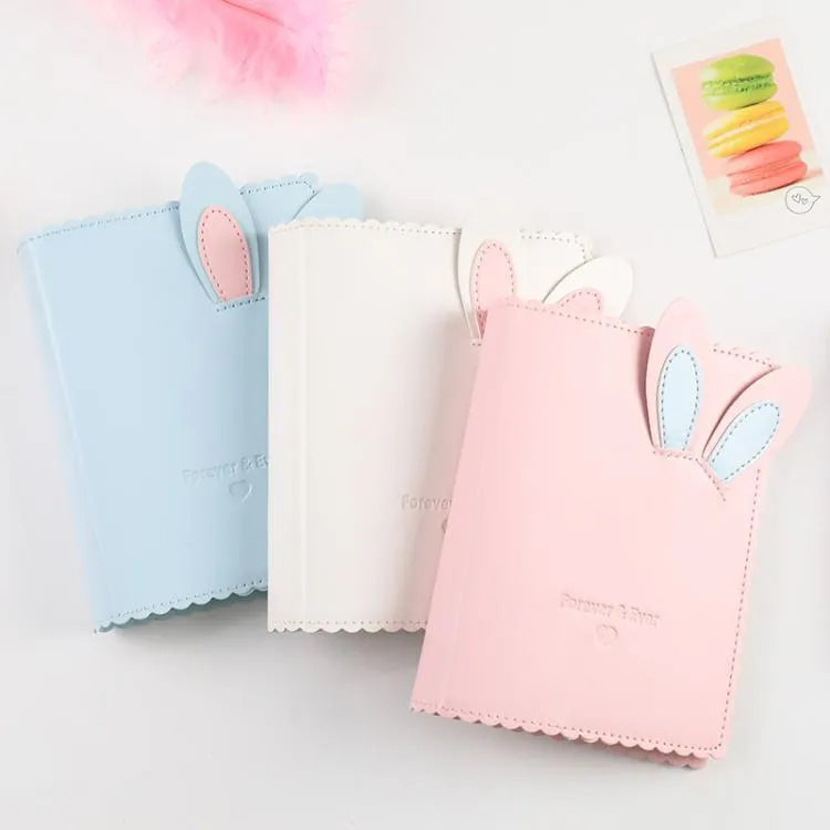 Cute bunny mini photo album with loose-leaf pages in pink, blue, or white colour options