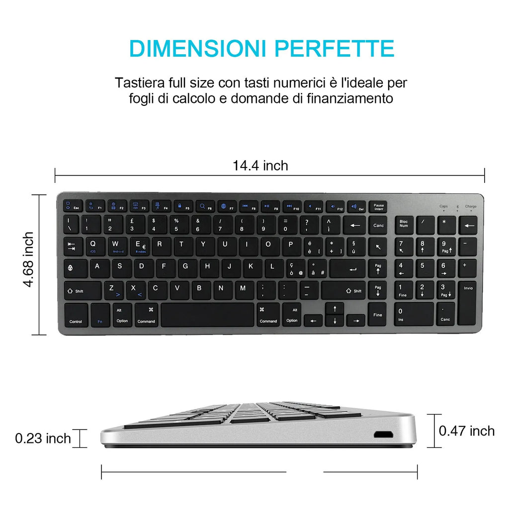White universal Bluetooth keyboard for iPad tablets and mobile phones showing 104 keys