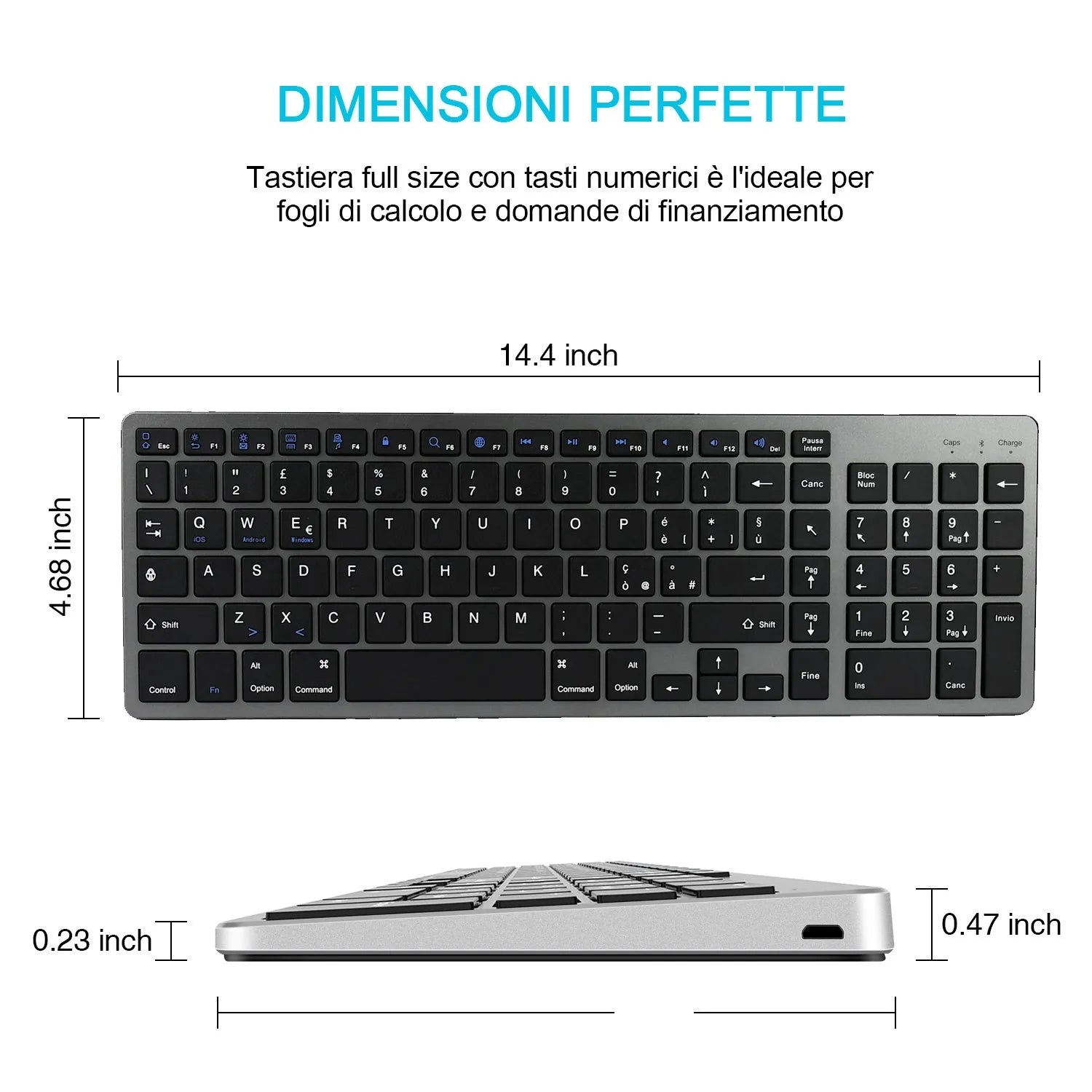 White universal Bluetooth keyboard for iPad tablets and mobile phones showing 104 keys