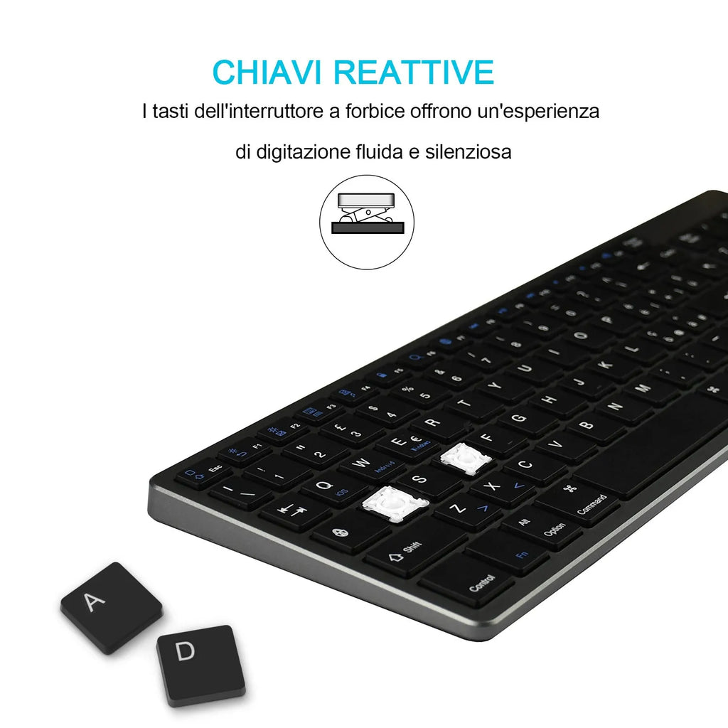 White universal Bluetooth keyboard for iPad tablets and mobile phones showing 104 keys
