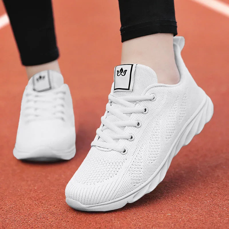 Women's high top casual shoes in white with artificial PU upper and flat board sole design