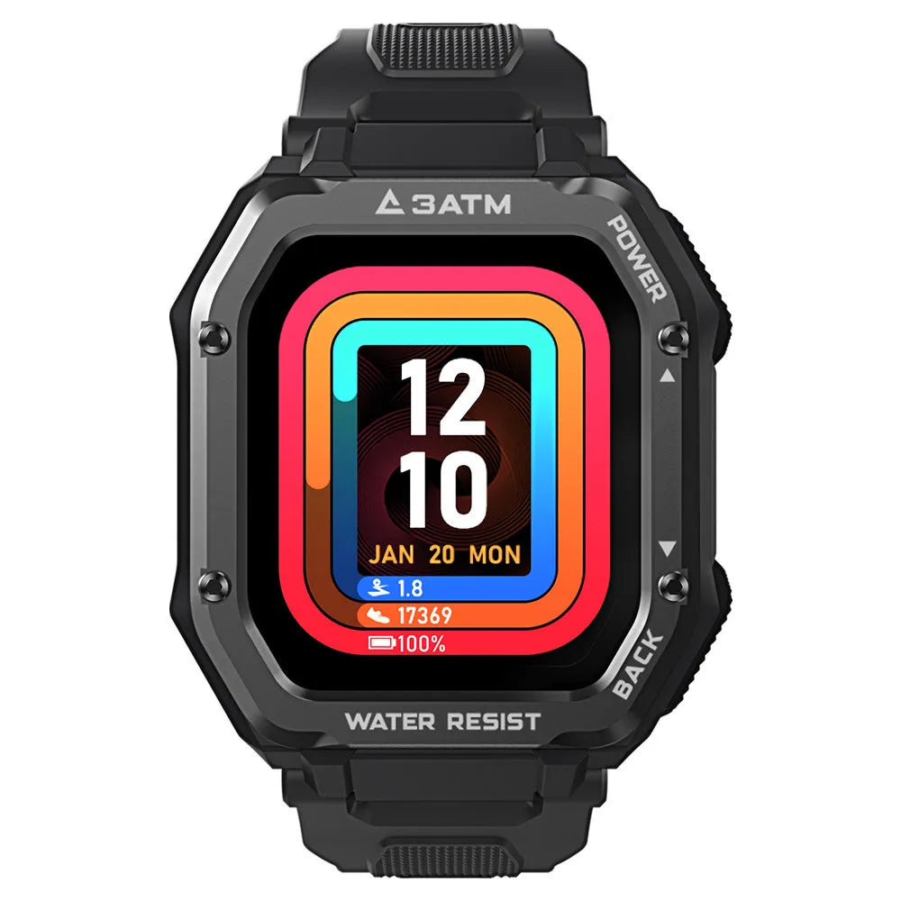 Army green outdoor sports smart watch with 1.3-inch display and silicone wristband showing 20 sports modes interface