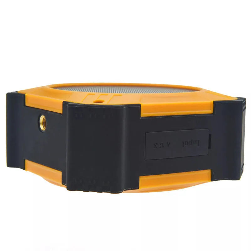 Small square black or blue waterproof portable Bluetooth speaker with wrist strap lanyard.