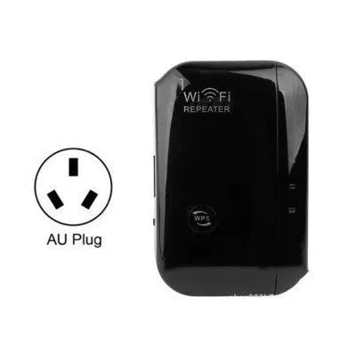 Compact WiFi signal amplifier with UK plug and network cable for extending wireless coverage
