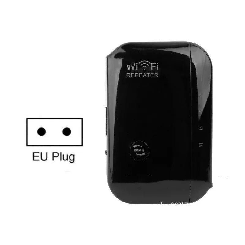 Compact WiFi signal amplifier with UK plug and network cable for extending wireless coverage