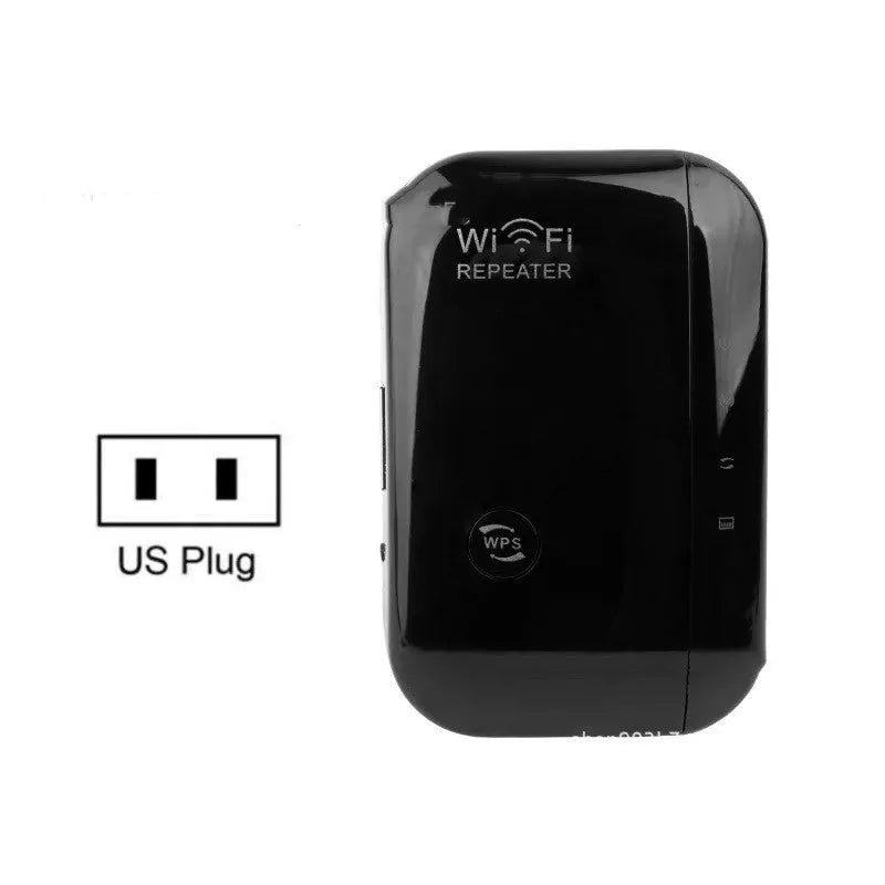 Compact WiFi signal amplifier with UK plug and network cable for extending wireless coverage