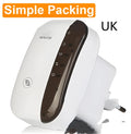Compact WiFi signal amplifier with UK plug and network cable for extending wireless coverage