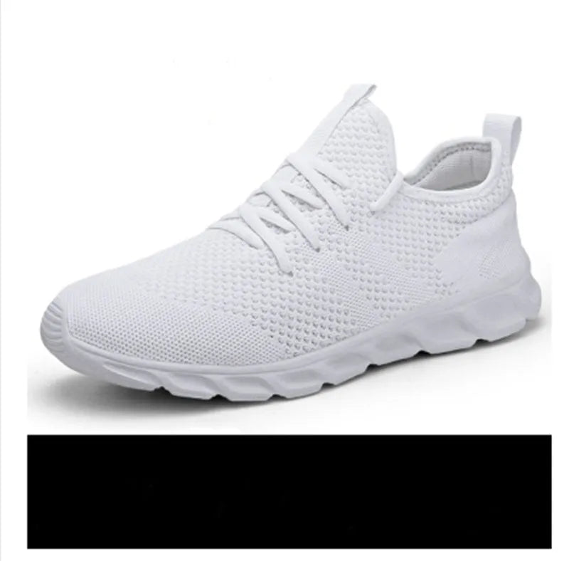 Men's black and white breathable mesh casual sport shoes with PVC sole and lace-up closure