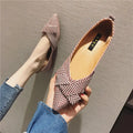 Women's pointed toe low heel flats in black and red colours with cotton upper