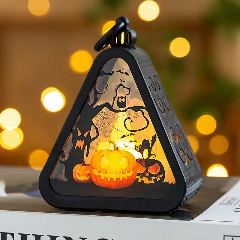 Halloween pumpkin lamp decoration in plastic and glass measuring 8.9cm high